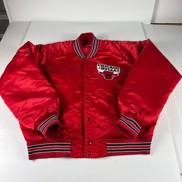 VTG 90s NBA Chicago Bulls Satin Jacket Adult Extra Large Red Snap Button Bomber - Picture 1 of 16